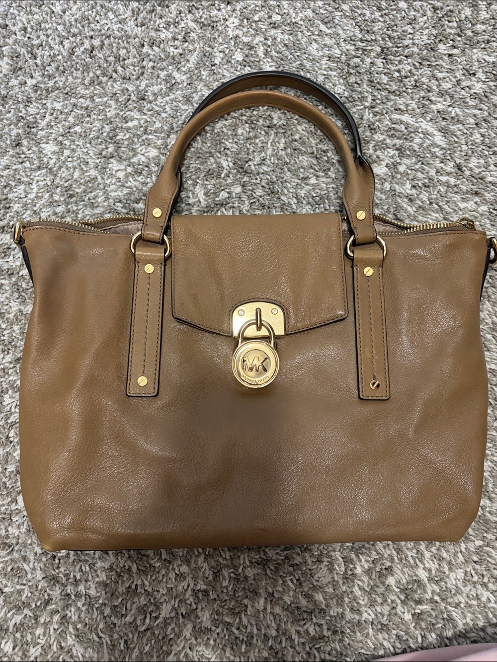 Michael Kors Tan Leather Tote with Gold-Tone Lock